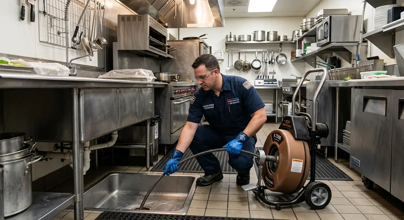 Commercial drain cleaning service in a restaurant kitchen in New Port Richey