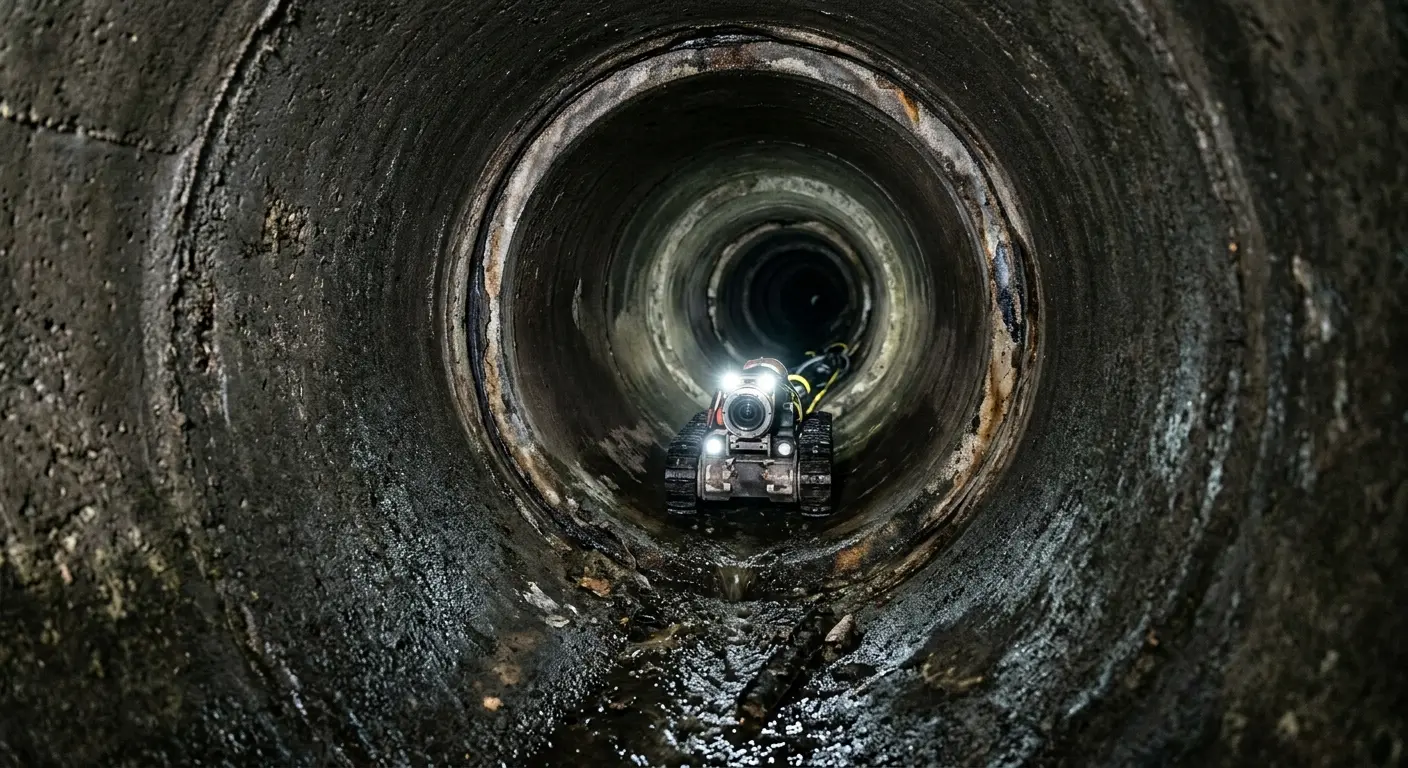 Robotic sewer camera inspecting pipe interior for Sewer Line Cleaning in New Port Richey